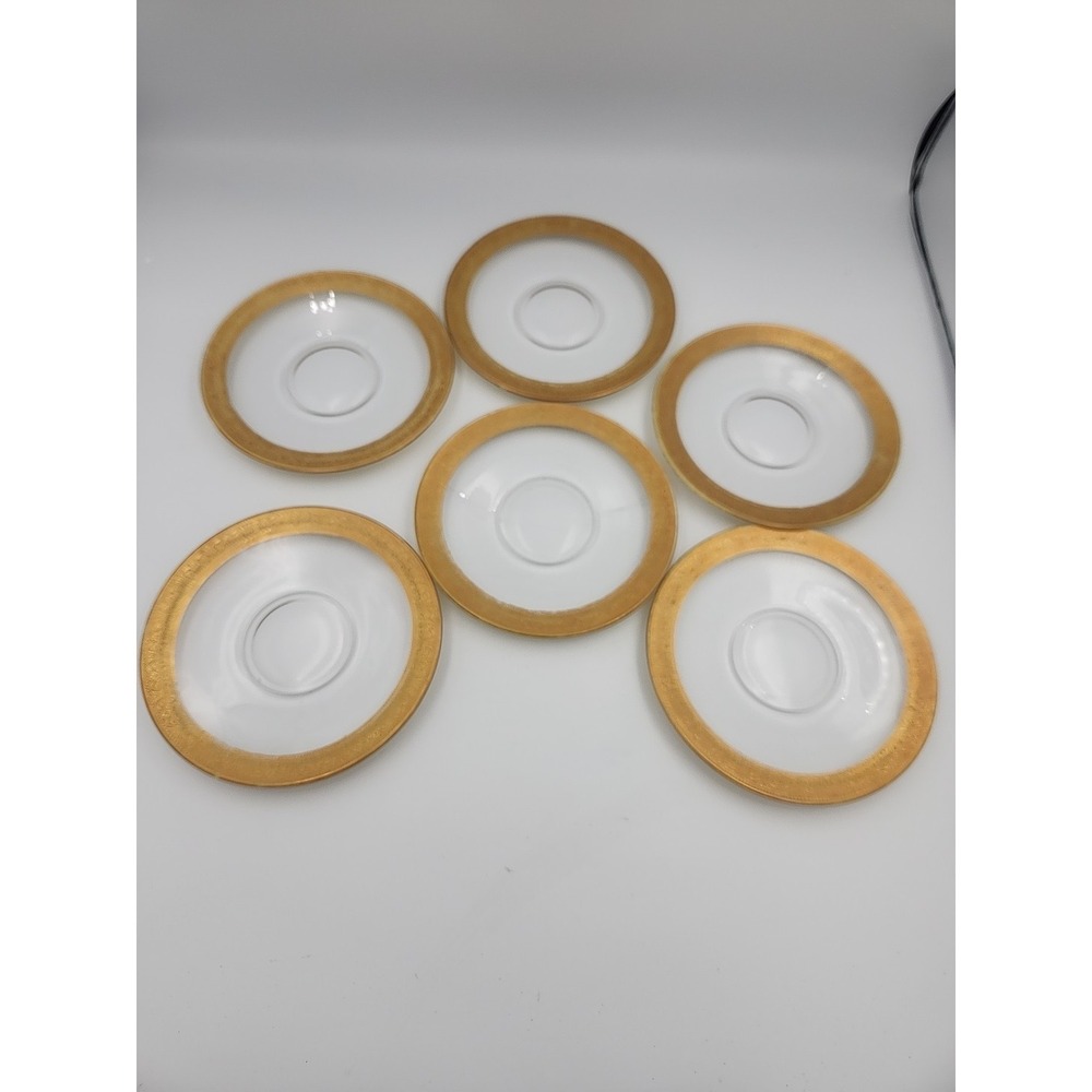 Tiffin Franciscan Clear Set 6 Gold Encrusted Saucers